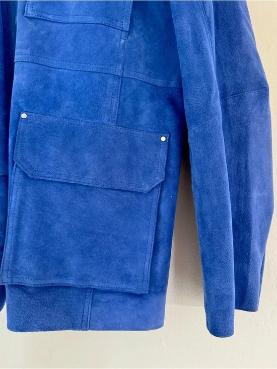 NWT Zara Electric Blue Suede Jacket with Black Leather Collar - Picture 6 of 16